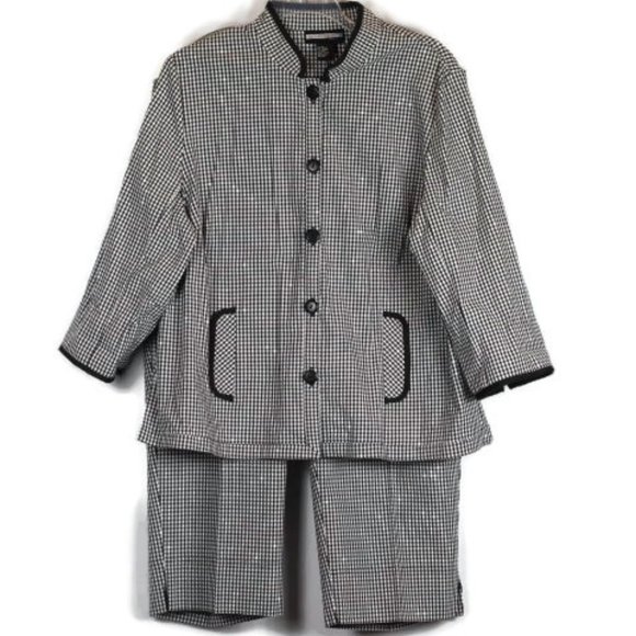 Requirements Black White Check Women's 2 Piece Blouse Pants Set 20W 003 - Picture 1 of 6